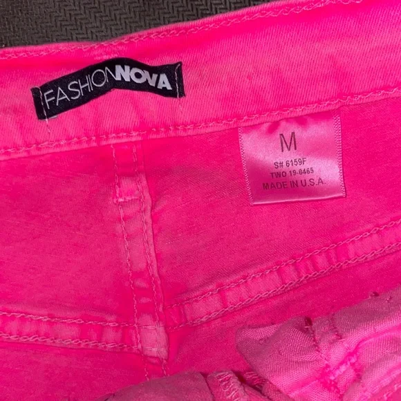Fashion Nova Neon Hot Pink Distressed High Waist Shorts - Picture 3 of 3